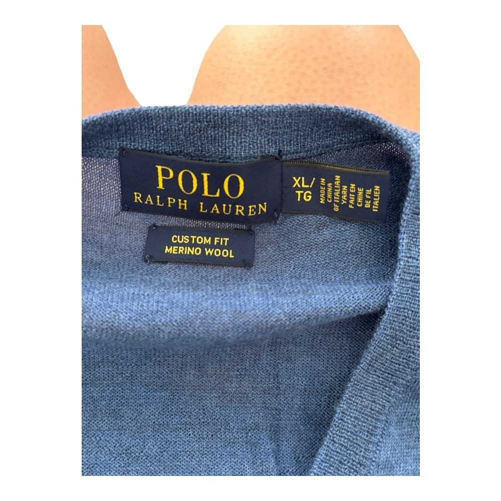 Polo Ralph Lauren Sweater Womens XL Blue Merino Wool V-Neck Custom Fit Pony Logo - Picture 8 of 10
